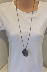 Real leaf necklace in gun metal