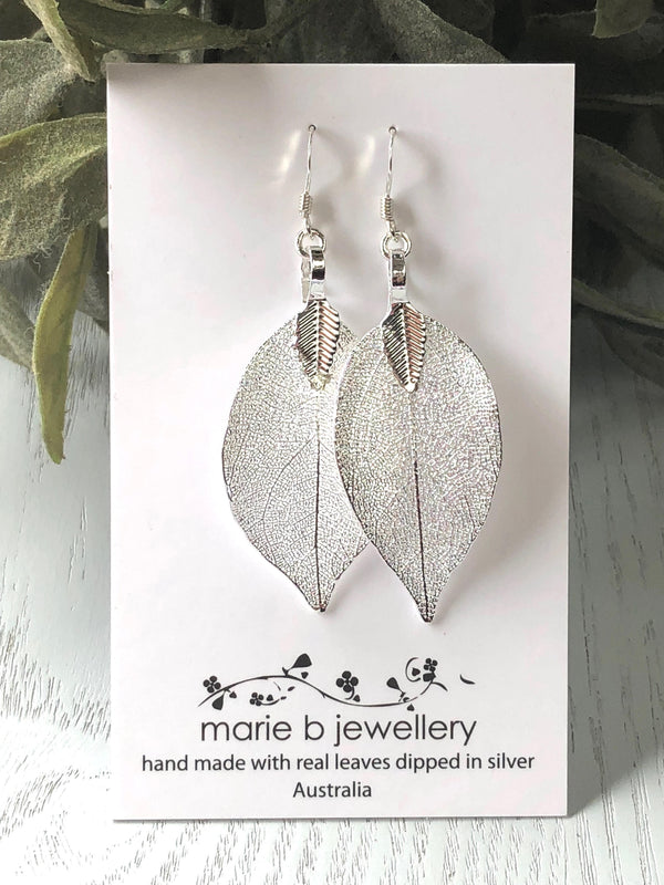 Real leaf earrings in Silver