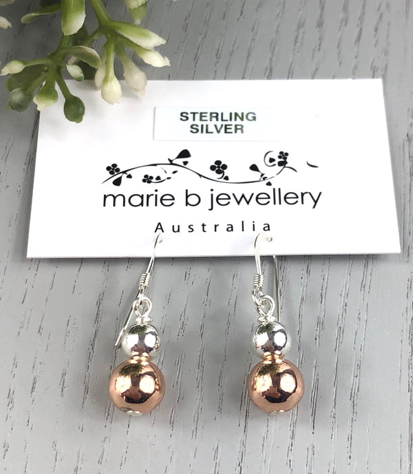 Silver & Rose gold  balls earrings