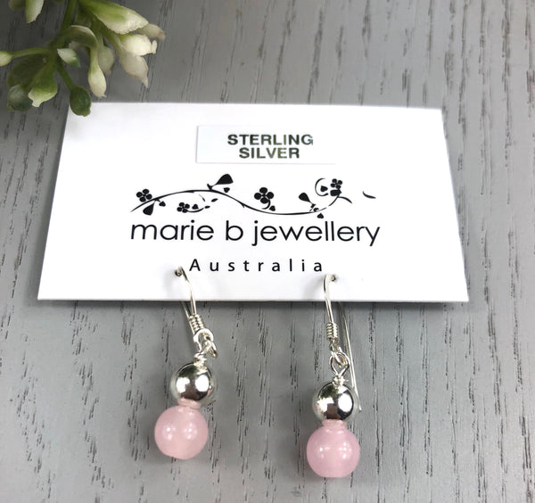 Rose quartz & sterling silver  drop Earrings