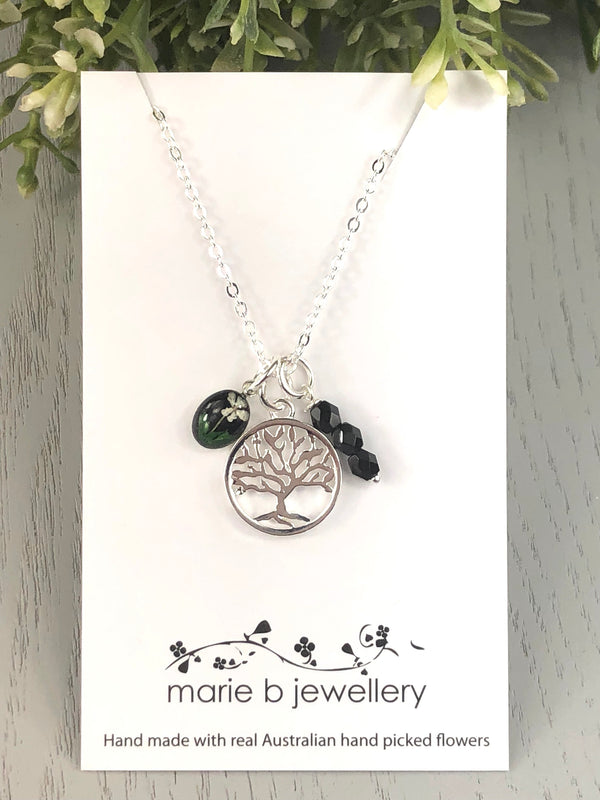 Tree of life necklace with real australian hand picked flowers