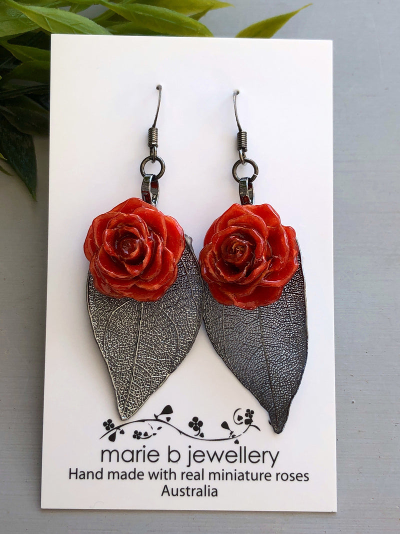 Real roses on real leaf Earrings