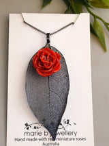 Real roses on real leaf Necklace