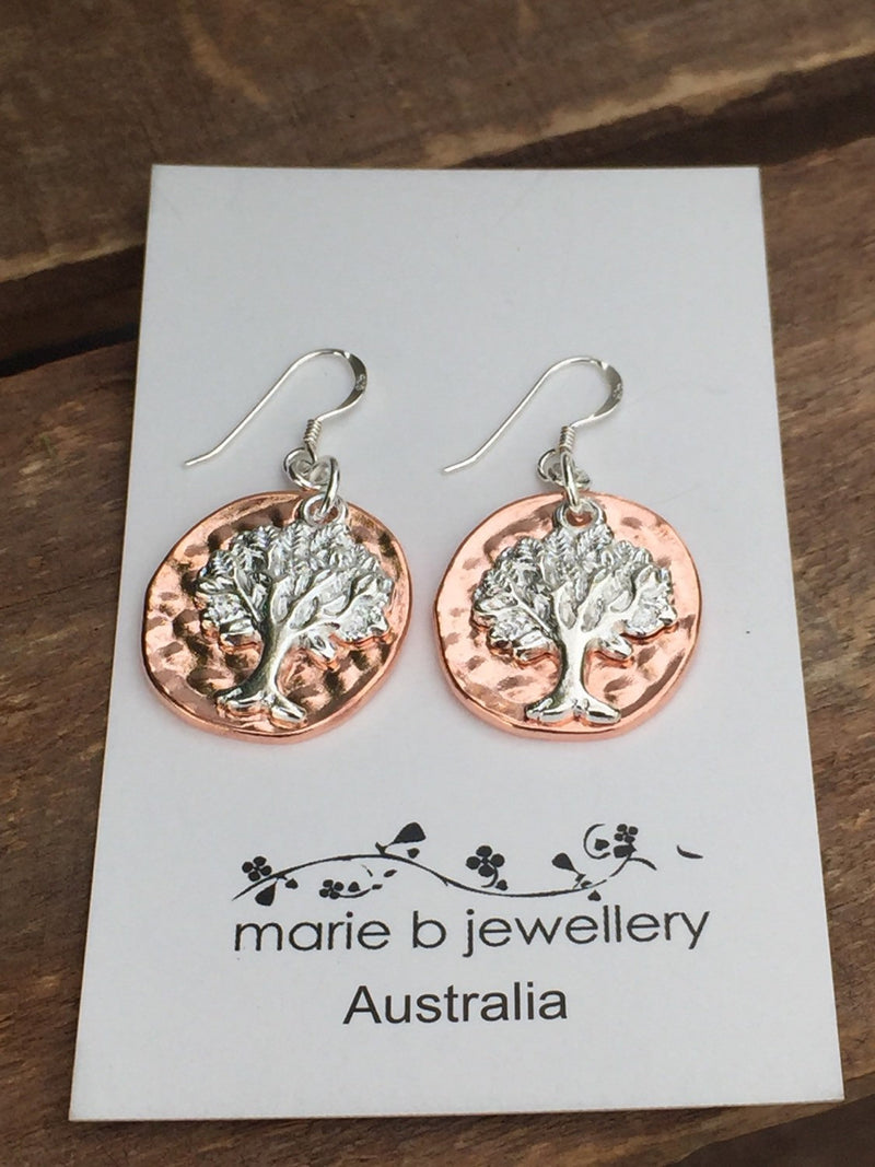 Silver & Rose gold tree of life earrings